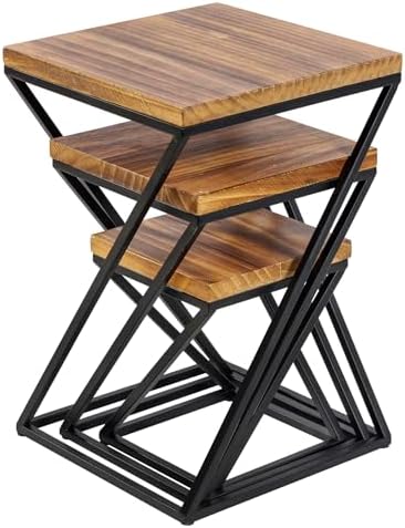 Rustic Burnt Solid Wood Square Pizza Riser Display Rack with Twisting Black Metal Legs, Nesting Dessert Cupcake, alternate