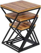 Rustic Burnt Solid Wood Square Pizza Riser Display Rack with Twisting Black Metal Legs, Nesting Dessert Cupcake, alternate