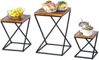 Rustic Burnt Solid Wood Square Pizza Riser Display Rack with Twisting Black Metal Legs, Nesting Dessert Cupcake, alternate
