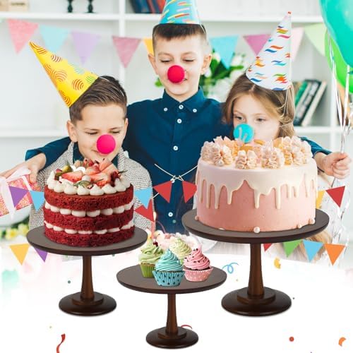 Rustic Cake Stand, 10 Inch Wood Cake Stand Set Wooden Round Cupcake Stand for Wedding Birthday Party Decor, alternate view 5