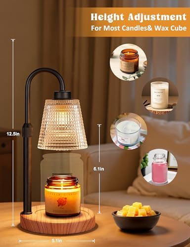 Rustic Candle Warmer Lamp with Timer, Dimmable Candle Warmer for Jar Candles, Height Adjustable Wax Melts, alternate view 3