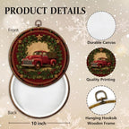 Rustic Christmas Red Truck Round Framed Wall Art 10"x10", alternate view 2