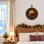 Rustic Christmas Red Truck Round Framed Wall Art 10"x10", alternate view 4