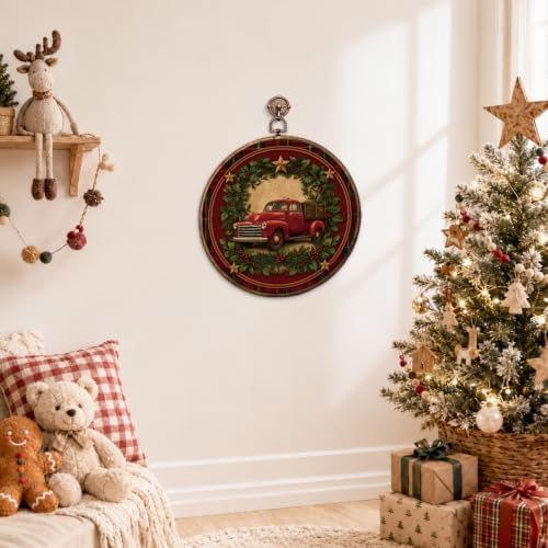 Rustic Christmas Red Truck Round Framed Wall Art 10"x10", alternate view 6