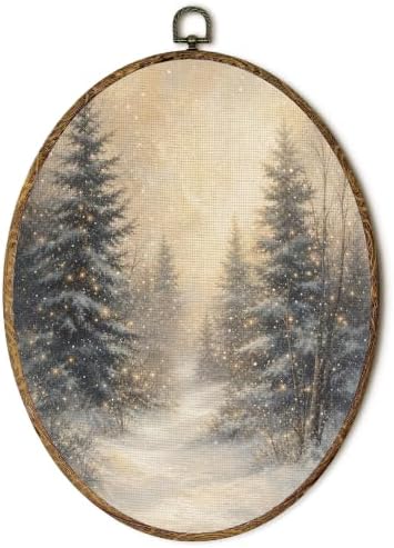 Rustic Christmas Snowy Forest Oval Wall Art 8.5x11.5in