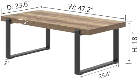 Rustic Coffee Table, Modern Wood and Metal Industrial Center Table for Living Room, 47 Inch Oak, alternate view 2