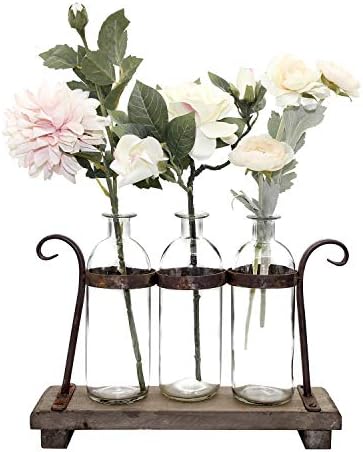 Rustic Flower Vase Set with Rack Stand Farmhouse Glass Bottles for Decor Table centerpieces in 3 Vase Type B