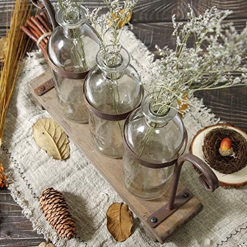 Rustic Flower Vase Set with Rack Stand Farmhouse Glass Bottles for Decor Table centerpieces in 3 Vase Type B, alternate view