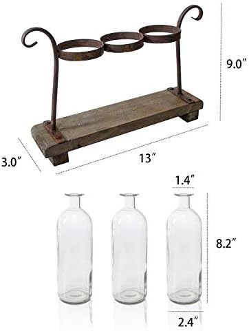 Rustic Flower Vase Set with Rack Stand Farmhouse Glass Bottles for Decor Table centerpieces in 3 Vase Type B, alternate view