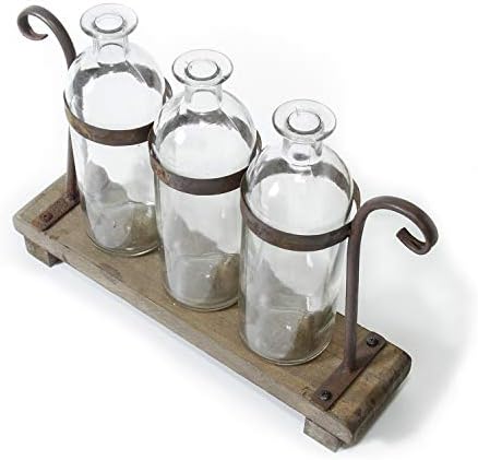 Rustic Flower Vase Set with Rack Stand Farmhouse Glass Bottles for Decor Table centerpieces in 3 Vase Type B, alternate view
