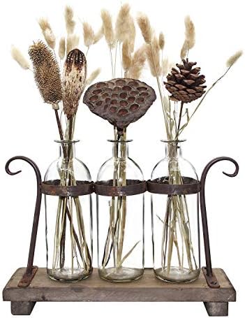 Rustic Flower Vase Set with Rack Stand Farmhouse Glass Bottles for Decor Table centerpieces in 3 Vase Type B, alternate view