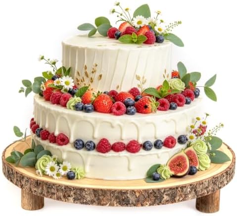 Rustic Live Edge Wood Cake Stand, 12-13 Inch Natural Wooden Slice Display Riser in burlywood