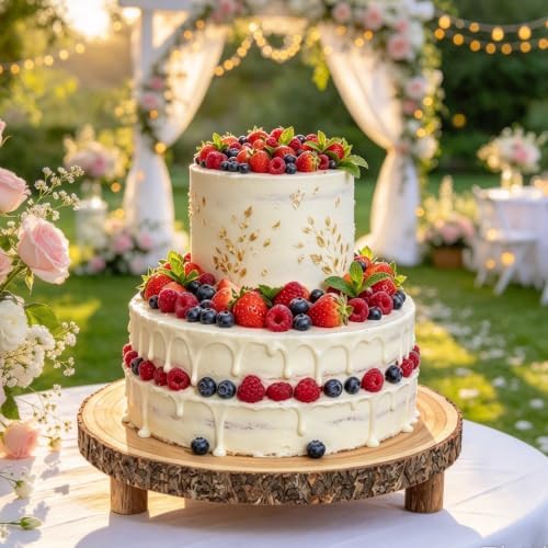 Rustic Live Edge Wood Cake Stand, 12-13 Inch Natural Wooden Slice Display Riser in burlywood, alternate view 2