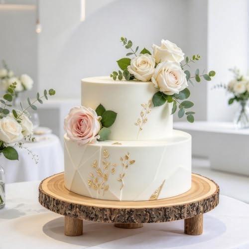 Rustic Live Edge Wood Cake Stand, 12-13 Inch Natural Wooden Slice Display Riser in burlywood, alternate view 4