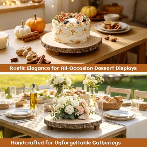 Rustic Live Edge Wood Cake Stand, 12-13 Inch Natural Wooden Slice Display Riser in burlywood, alternate view 5