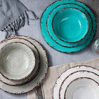 Rustic Melamine Dinnerware Set, 12 Piece Plate and Bowls Set for 4 in Multicolor, alternate view 2