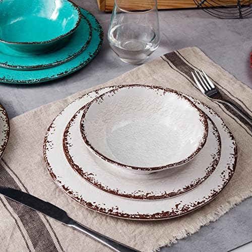 Rustic Melamine Dinnerware Set, 12 Piece Plate and Bowls Set for 4 in Multicolor, alternate view 6