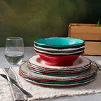 Rustic Melamine Dinnerware Set, 12 Piece Plate and Bowls Set for 4 in Multicolor, alternate view 7