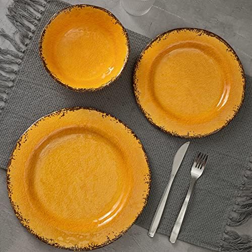 Rustic Melamine Dinnerware Sets for 4, Harvest Plates and Bowls Set in Gold, alternate view 2