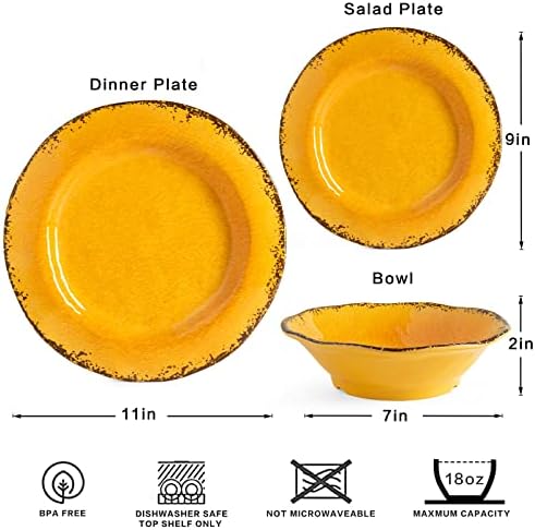 Rustic Melamine Dinnerware Sets for 4, Harvest Plates and Bowls Set in Gold, alternate view 3