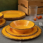 Rustic Melamine Dinnerware Sets for 4, Harvest Plates and Bowls Set in Gold, alternate view 4