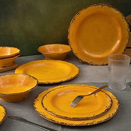 Rustic Melamine Dinnerware Sets for 4, Harvest Plates and Bowls Set in Gold, alternate view 5