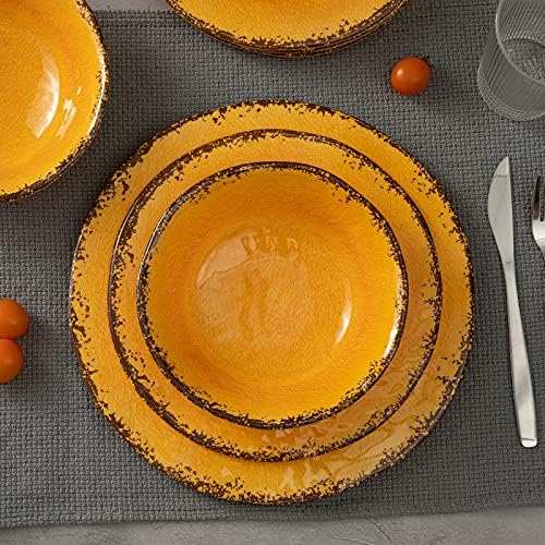 Rustic Melamine Dinnerware Sets for 4, Harvest Plates and Bowls Set in Gold, alternate view 6