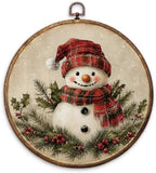 Rustic Snowman Christmas Round Framed Wall Art 10"x10"