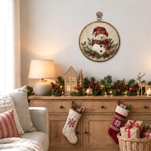 Rustic Snowman Christmas Round Framed Wall Art 10"x10", alternate view 3