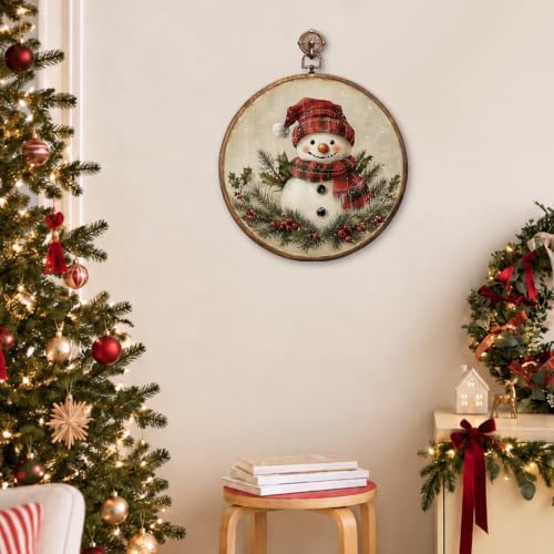 Rustic Snowman Christmas Round Framed Wall Art 10"x10", alternate view 5