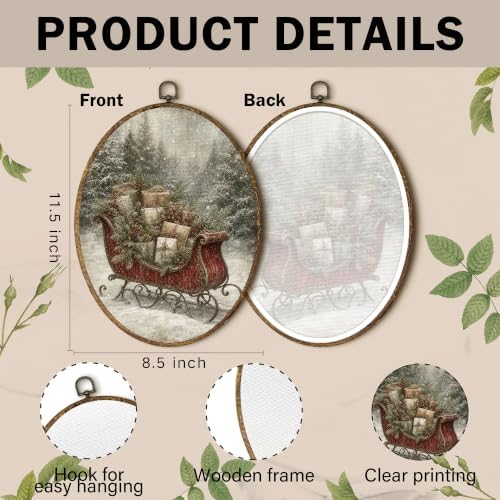 Rustic Snowy Christmas Tree Sleigh Oval Wall Art 8.5x11.5in, alternate view 7