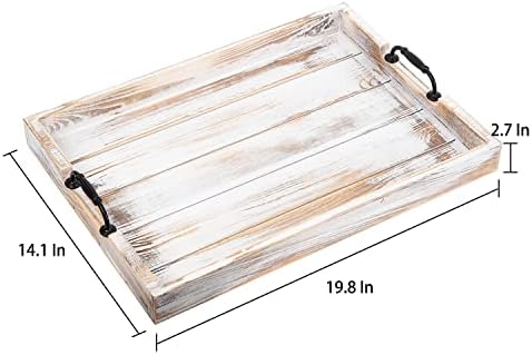 Rustic Vintage Big Wood Food Breakfast Serving Trays with Cutout Metal Handles(20 Inches) Large Nesting Board, alternate view