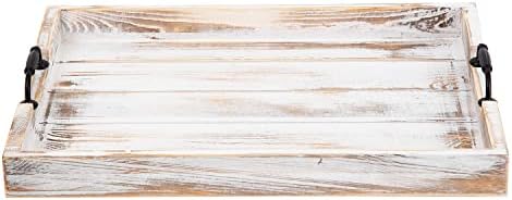 Rustic Vintage Big Wood Food Breakfast Serving Trays with Cutout Metal Handles(20 Inches) Large Nesting Board, alternate view