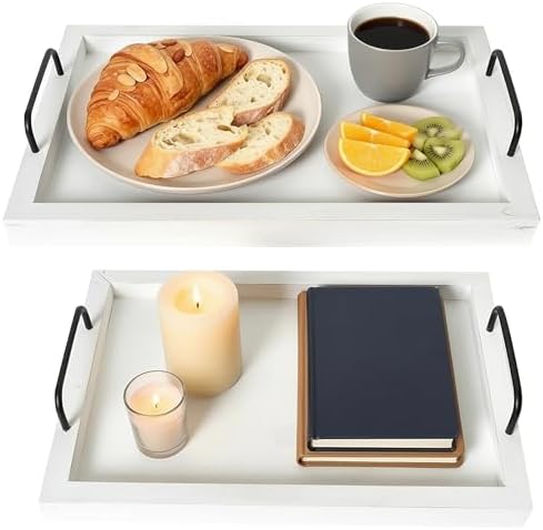 Rustic Vintage Food Serving Trays (Set of 2) | Nesting Wooden Board with Handles | Stylish Farmhouse Decor