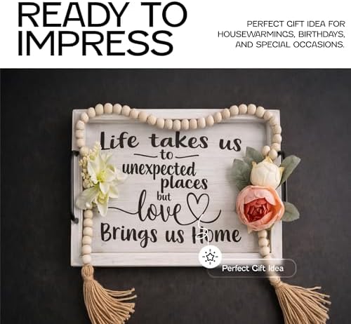 Rustic Vintage Food Serving Trays (Set of 2) | Nesting Wooden Board with Handles | Stylish Farmhouse Decor, alternate view 7