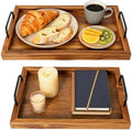 Rustic Vintage Food Serving Trays (Set of 2) | Nesting Wooden Board with Metal Handles | Stylish Farmhouse Decor