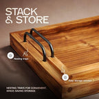 Rustic Vintage Food Serving Trays (Set of 2) | Nesting Wooden Board with Metal Handles | Stylish Farmhouse Decor, alternate
