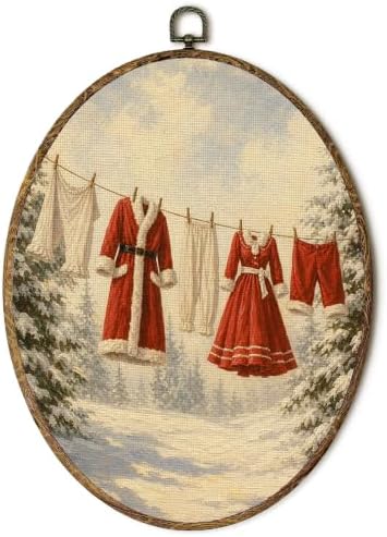 Rustic Winter Christmas Santa Laundry Room Oval Wall Art 8.5x11.5in
