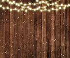 Rustic Wood Backdrop With String Lights - Brown Vintage Farmhouse Wedding Birthday Party Bridal Shower Banner, alternate view