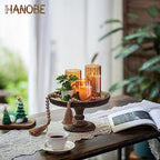 Rustic Wood Cake Stand for Candle Holder Centerpiece Display Riser in Distressed, alternate view 2