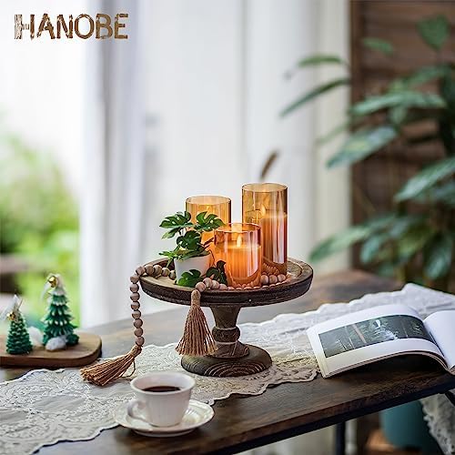 Rustic Wood Cake Stand for Candle Holder Centerpiece Display Riser in Distressed, alternate view 2