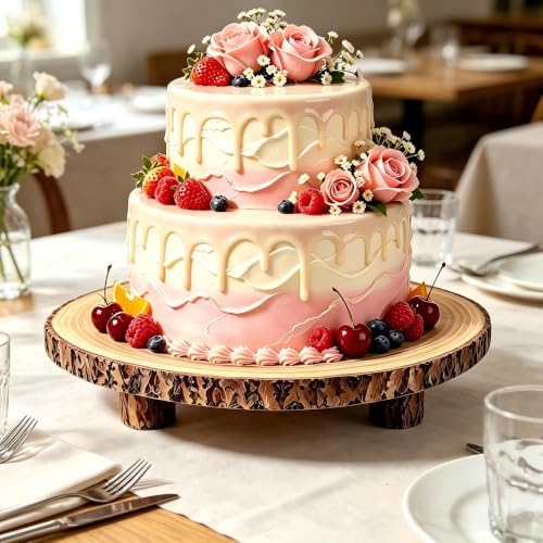 Rustic Wood Cake Stand & Wedding Cake Stand with Legs Natural in wood, alternate view 2