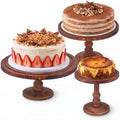 Rustic Wooden Cake Stand Set of 3 - Farmhouse Tiered Cupcake Display, Dessert Pedestals & Serving Trays for