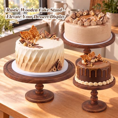 Rustic Wooden Cake Stand Set of 3 - Farmhouse Tiered Cupcake Display, Dessert Pedestals & Serving Trays for, alternate view 3