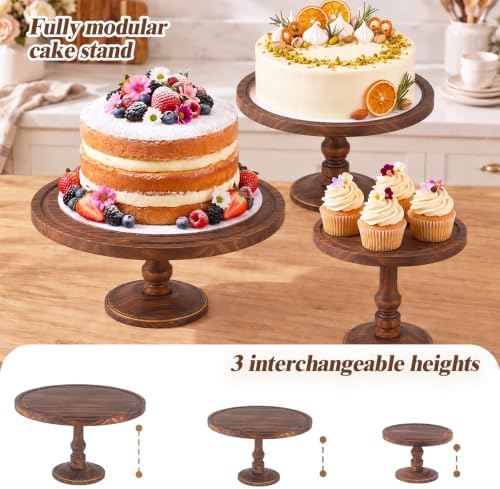 Rustic Wooden Cake Stand Set of 3 - Farmhouse Tiered Cupcake Display, Dessert Pedestals & Serving Trays for, alternate view 4