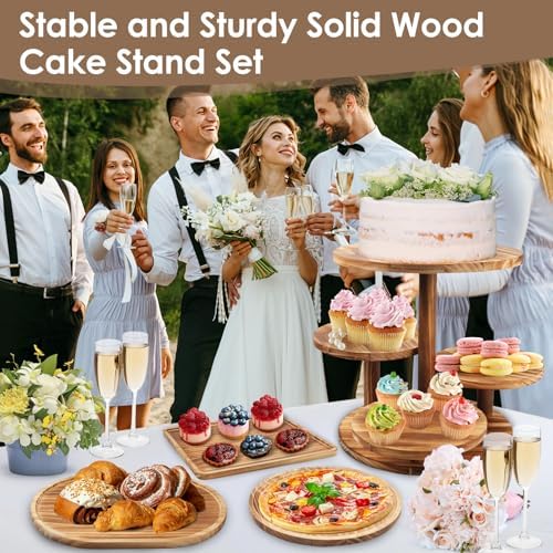 Rustic Wooden Dessert Table Display Set of 4, Round Cupcake Stand, alternate view 2