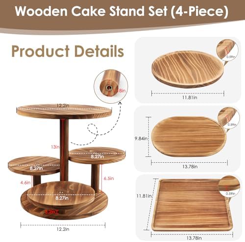 Rustic Wooden Dessert Table Display Set of 4, Round Cupcake Stand, alternate view 3