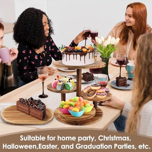 Rustic Wooden Dessert Table Display Set of 4, Round Cupcake Stand, alternate view 6