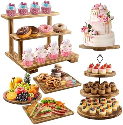 Rustic Wooden Dessert Table Display Set of 6, Cupcake Stand