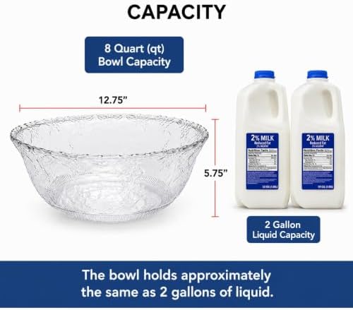 S.G Premium Quality 2 Gallon / 8 Quart Clear Plastic Punch Bowl - Embroidered Design with Elegant look Serving, alternate